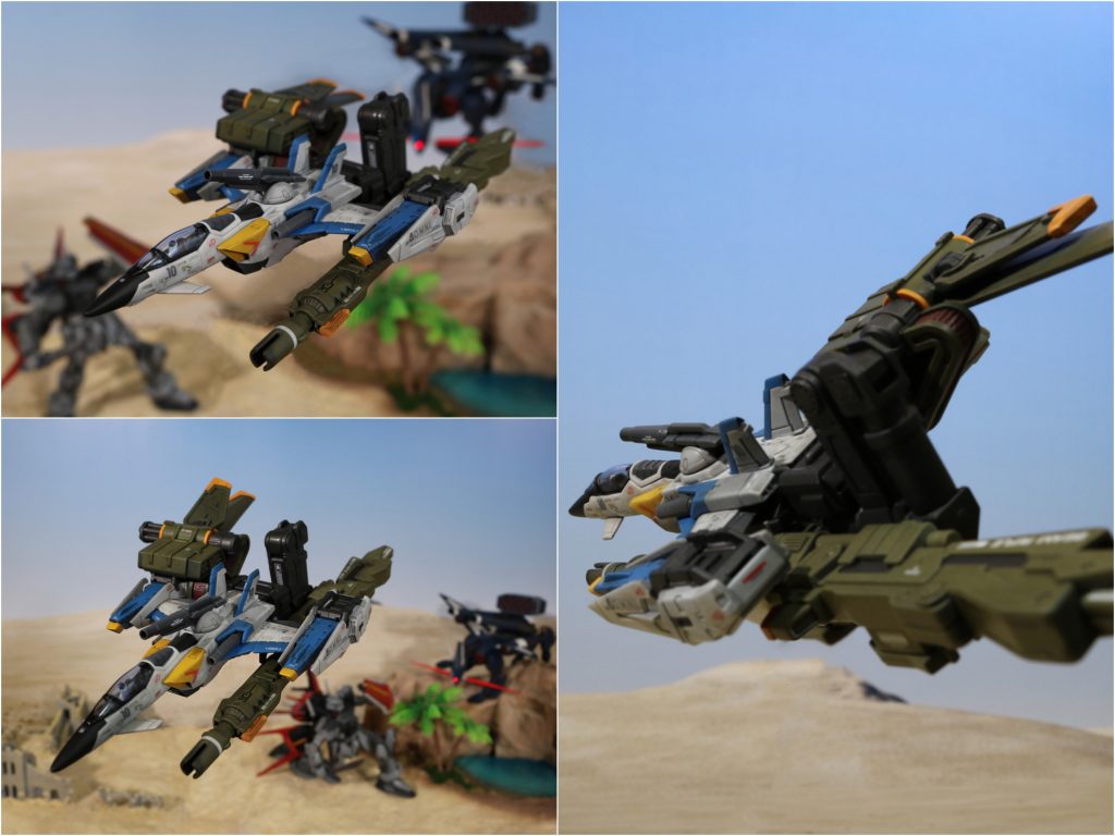 ストライクとバクゥの戦闘域の上空を通過して旋回するスカイグラスパー