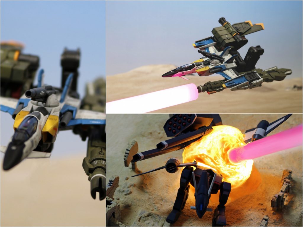 アグニ(320mm超高速インパルス砲)を発射してバクゥを撃墜するスカイグラスパー