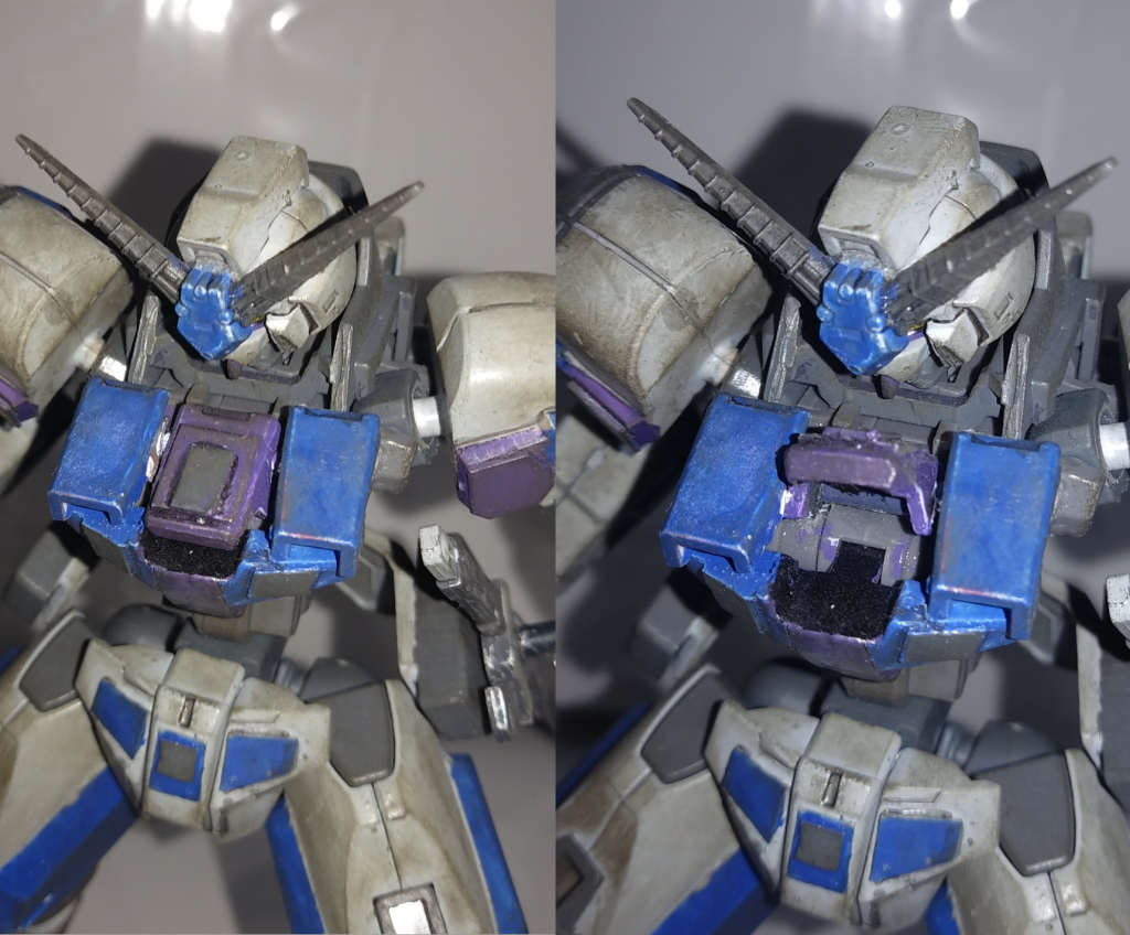 ミスでちょっとズレてしまいましたが、一応ランナーを軸にして簡単なコックピット開閉ギミックを入れてみました。
まだまだ経験不足ですね(^^;