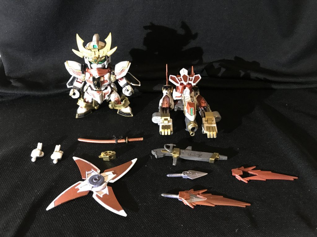 零丸、獣神八鳥と武器達。
手裏剣、種子島ライフル、クナイは塗装のみ。
零丸はビルドダイバーズの中でもかなり好きな機体だったのでちゃんと完成して良かったです!
最後まで観ていただいて、ありがとうございます!!