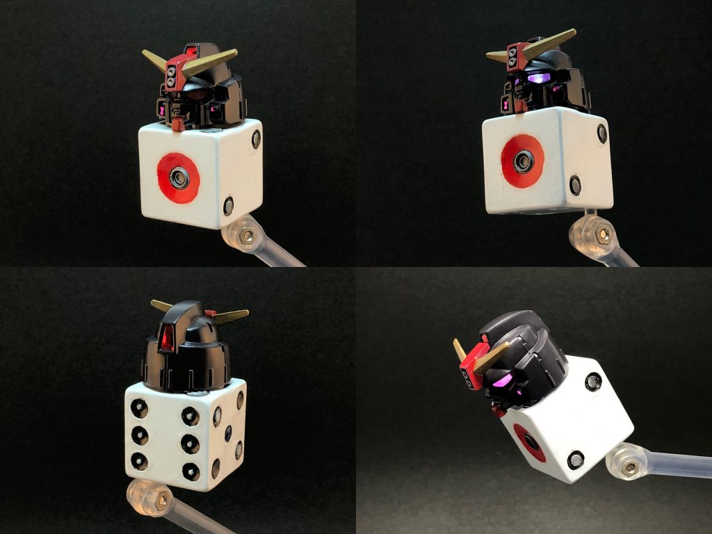 目の1:メガ粒子砲 2と5:姿勢制御スラスター 3:排気口と首 4:バーニアとスタンド穴 6:ミサイル