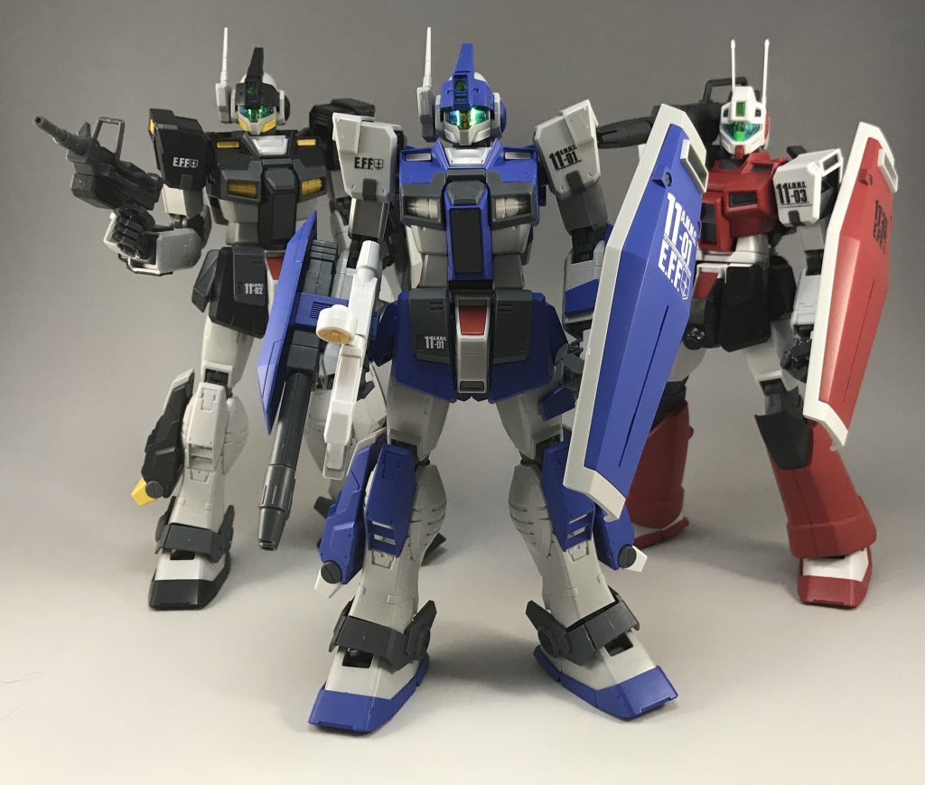 第1小隊
ブルーディスティニー1号機は未キット化なのでジム・ドミナンスを代理としてます