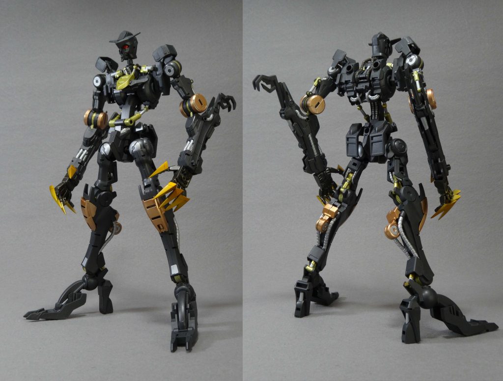 まずはガンダムフレームから。胴体を腰の接続部で5mm程延長。脇パッドの幅増しの関係で腕の付け根のパーツも幅増し。また、肩の位置が低いと感じたので、3mm程上にずらしてます。