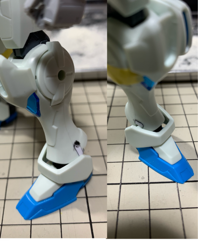 足首が窮屈だったので1.5mm延長

脚部丸い部分がそのままだとめり込んでしまうので1mm程出っ張らせました。