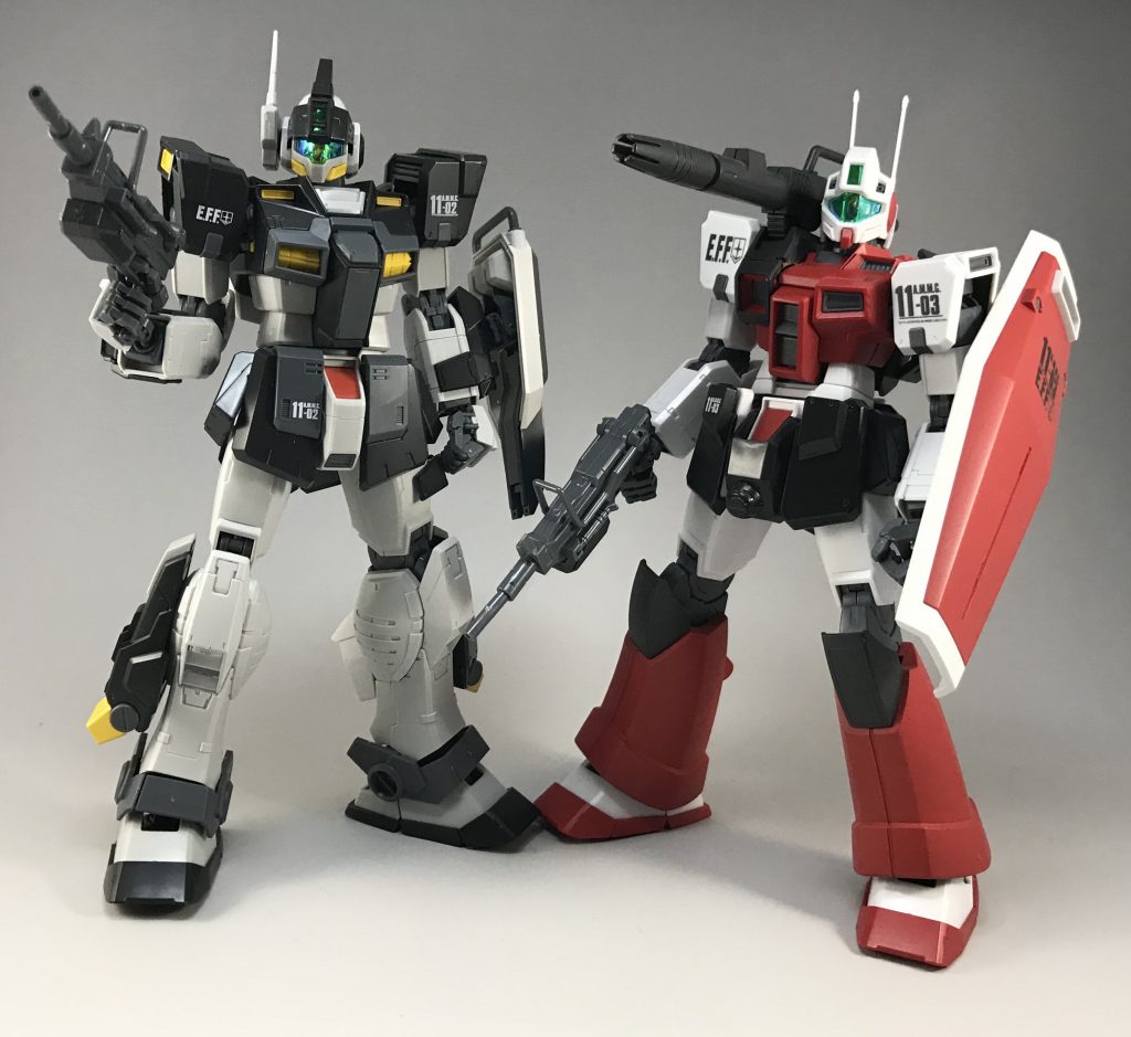 フィリップ機
グラップラーシールドが無いので増加装甲付きのショートシールドで気分だけでも

サマナ機
ジム・コマンドのキャノン仕様
完全再現ではないが
雰囲気はかなり出せたのではないかなと