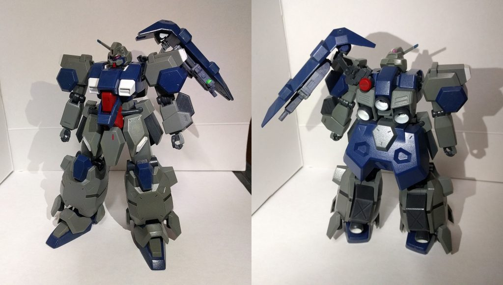 連邦系のMSにしては珍しいマッシブ体型なデザインが特徴的なMSが遂にHGで発売
最新のHGらしく色分けは細かく再現されてますが、腕部マニピュレータ接続部、バーニア内部と腰部フロントアーマーのダクト内部、肩アーマーのバーニアを塗装する必要があります
(アンテナにはシールが付属してますが、塗装するのをオススメします
また、独特のカスタムとしてシールド裏にマシンガンを取り付けれるようにしました