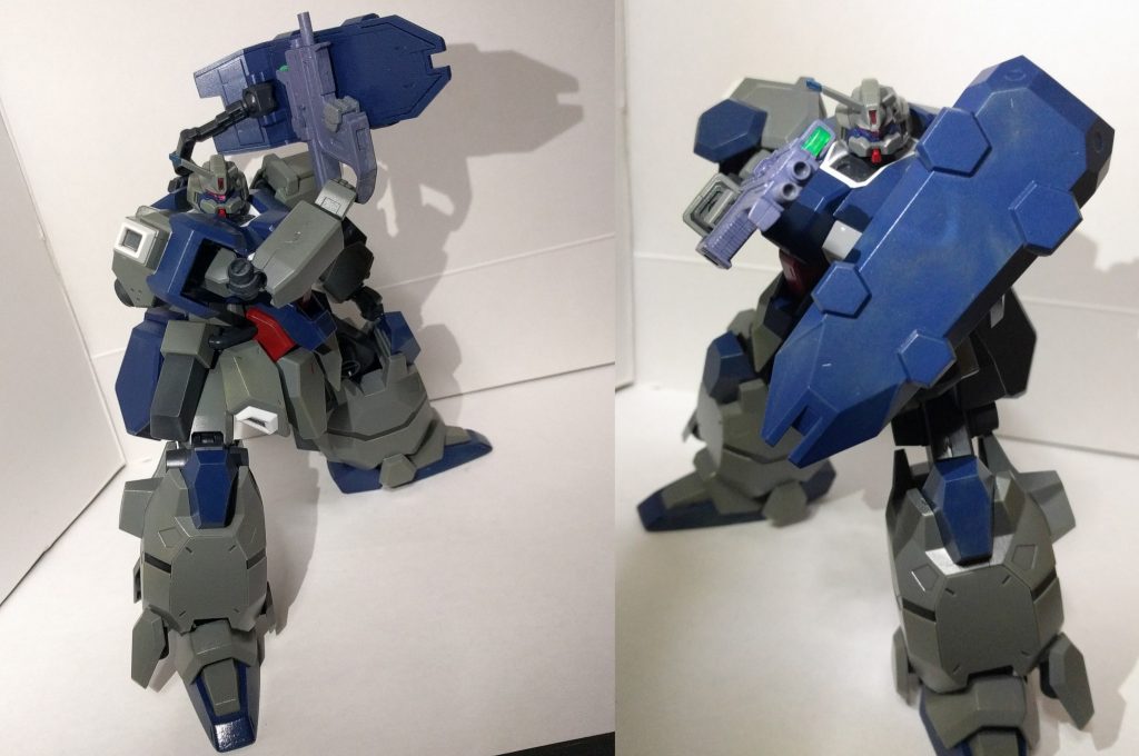 本来ならビームライフルが主兵装なのですが、ガンダムNTにてマシンガンを使用していたのもあり、あえてモデリングサポートグッズのサブマシンガンを装備させてみました
、取り付け位置を配慮する事で取り出しポーズを取らせる事も出来ます