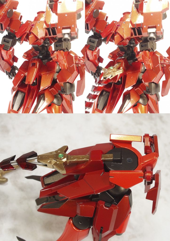 胴の回転軸を前にずらして、
空いた空間にプラ板で箱を作って蛇腹剣のグリップを差し込めるようにしました。
　
　
　
　
　
*◆その他のちょっとした工夫*