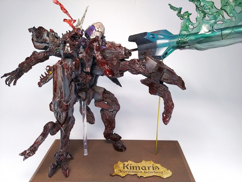 正面:『Bloodborne』のルドウイーク、悪魔キマリスをモチーフにキマリスヴィダールとグレイズアインを悪魔合体!!
Takato(あぬびすん)氏の炙りエフェクトとtwitterで見た紅茶コピー用紙をオマージュさせていただきました。