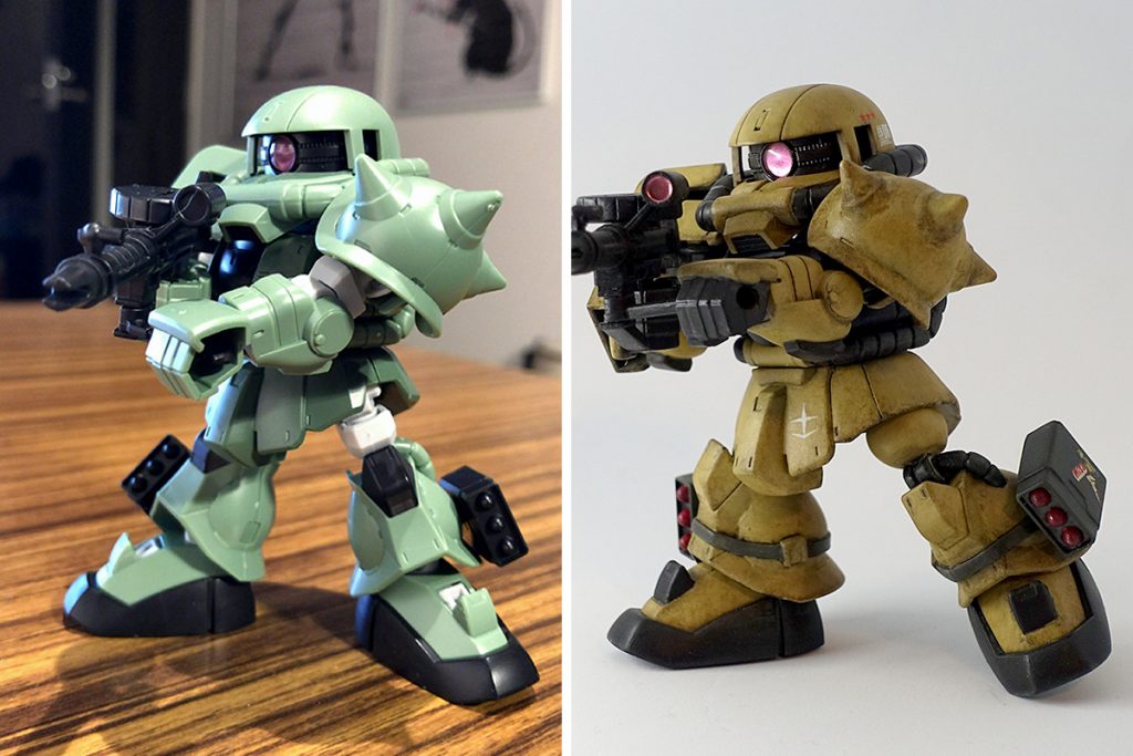 腰サイドアーマーの切り欠きとフレームのままだった太腿を変更。
足首周りもスカスカ感があったので短足化させて詰めています。
脚部ロケット砲は固定ベルトを追加。