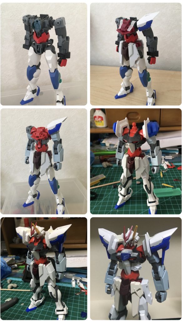 試行錯誤の足跡です。
序盤は可動域の広さを優先しようとしていましたが途中からプロポーションにこだわるパーツ選択を心がけました。