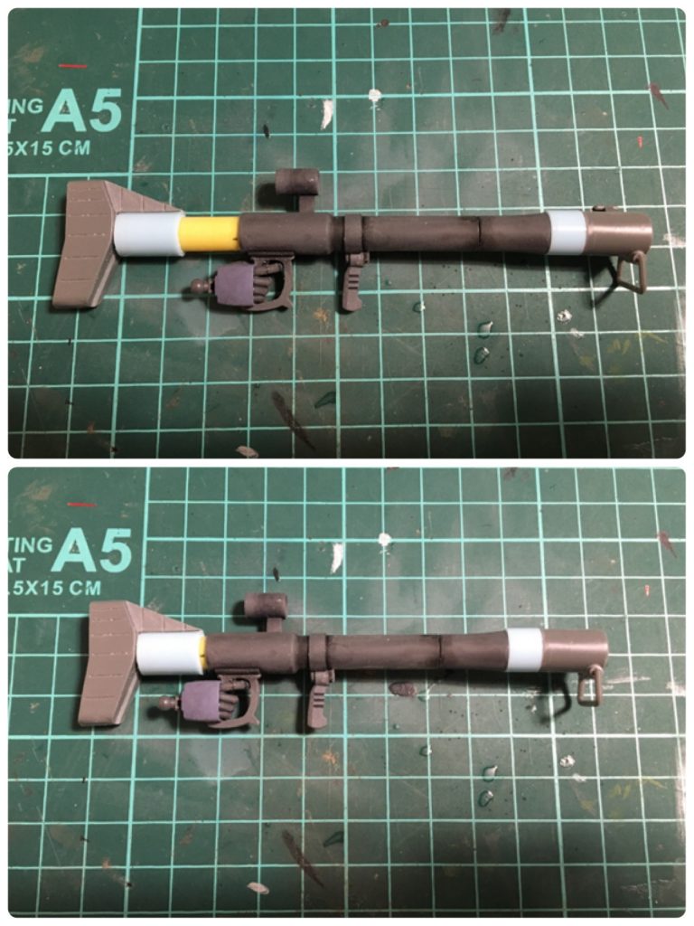 ジャイアンバズーカは旧ザクのバズーカとミキシング。かまえる事を考えて伸び縮みするようになってます。