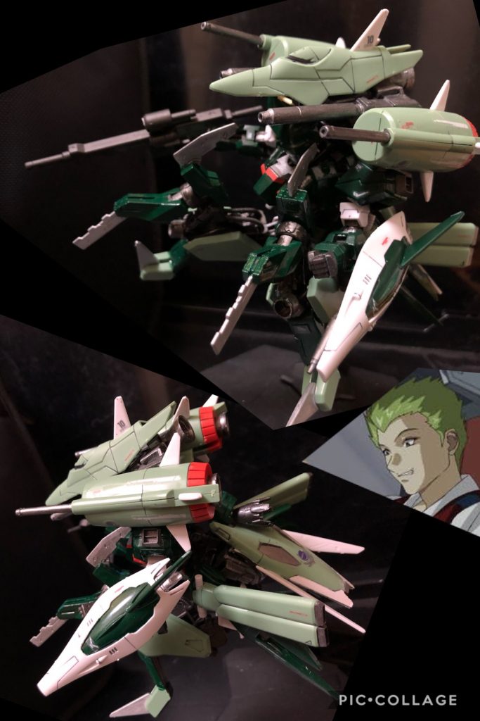 スティング「おお!以前よりMA状態の運動性が上がってるんじゃねえか?」
oyz「各部にスラスターを追加したからな。さっき説明したサイドアーマー部の他に、後ろのスカート裏にもスラスターを追加してある。」
スティング「オイ!このスラスターなんか見覚えあるんだが...。」
oyz「そうだな!コレは組立体験版のガンダムのバックパックだ。私の子供が作った物を拝借したのだ。」
スティング「ああ?マジかよ。子供が作ったのを素材にするって外道かよ!」
oyz「大丈夫大丈夫!許可取ってるから!」
スティング「しっかしなんでこんなにスラスター増設したんだ?」
oyz「そりゃあ、連ザやってると可変した後のスピードがトロいのなんのって!あれじゃあマズイだろ。可変してるのに。」
スティング「ゲームの話かよ!!」