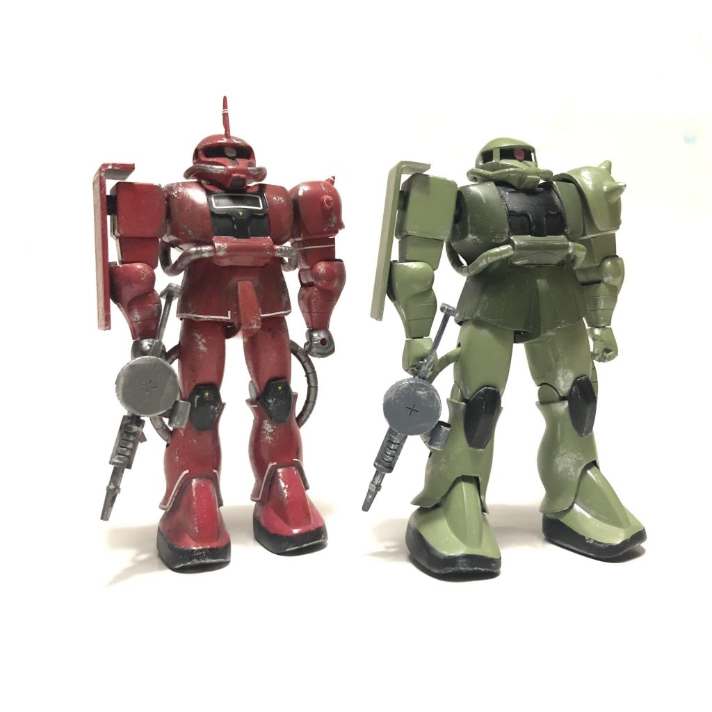 旧ザクと量産型ザクでミキシングしました☆
この2つのキットで作ってみたかったんです。
股関節にボールジョイント入れて足首は外側のダボ切り落とし。
旧ザクの開き手は握り手に直しました。
 
それにしてもザクは難しい。
 
悩み始めたらとまらない。
 
正にザクに正解なし。
 
またザク作ろう♪♪♪