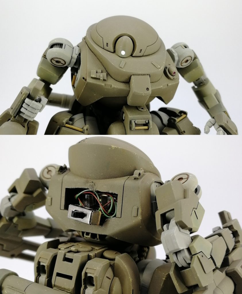 メインカメラは後頭部に光ファイバーを仕込んだ取り込み窓があり自然光でも内から少し光ってますが
胴に電源を仕込んでチップLEDで自力発光も可能だったりします。