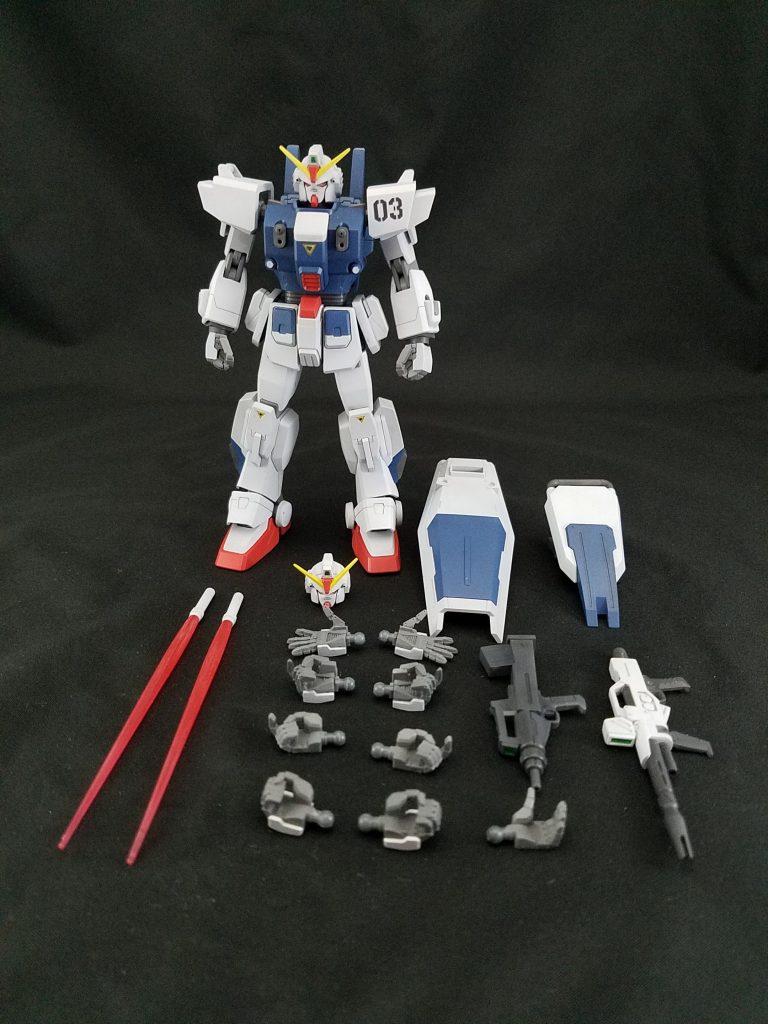 本作の全容。
ハンドパーツはビルダーパーツのMSハンド。
平手は親指の角度変えてます。