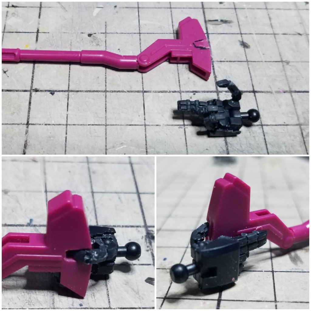 指で摘まむように杖は穴加工
MPは別売のパーツを使用しました