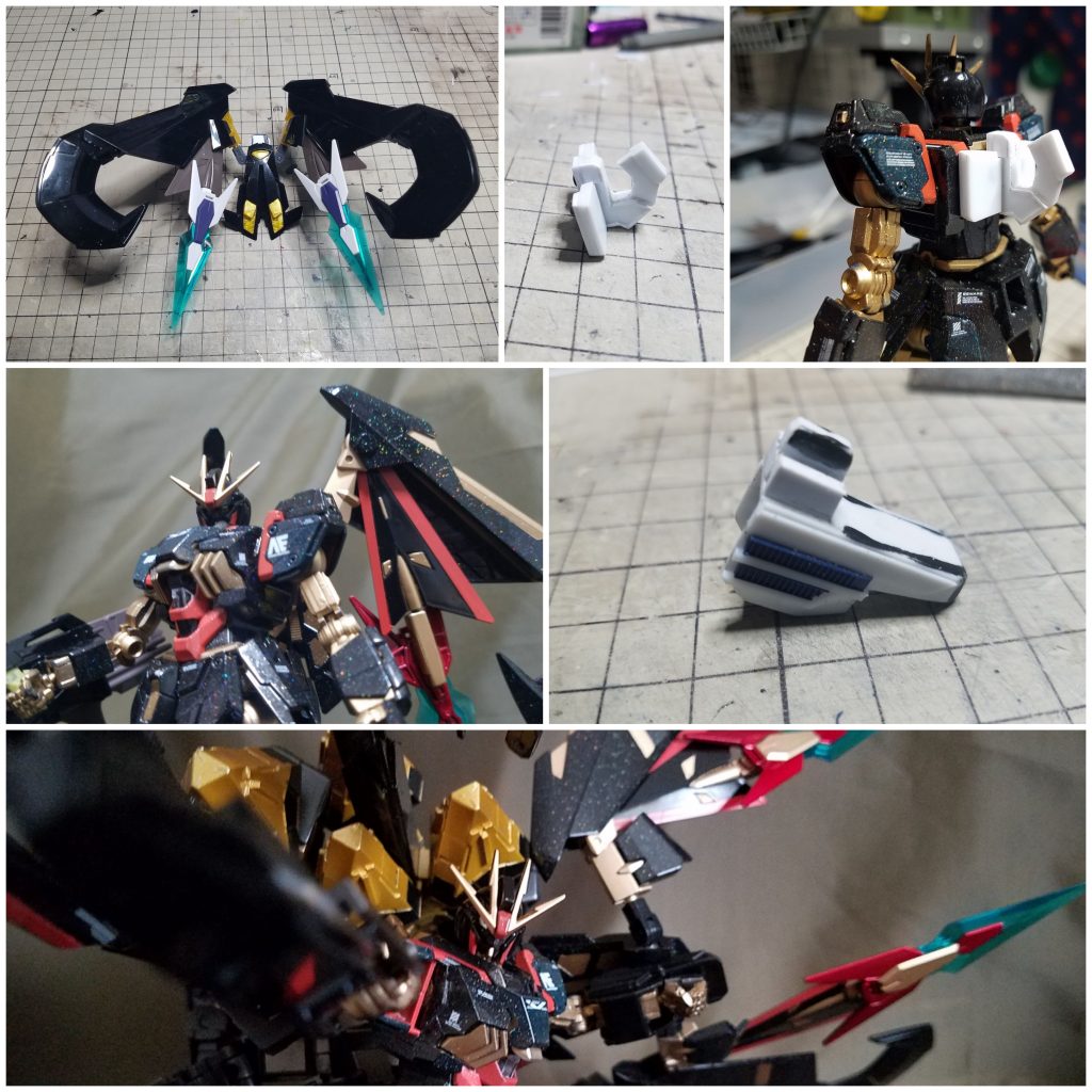 天とのミキシングでは、
マガノイクタチを使用しました
背中と左腕用、各部にアタッチメント
を製作し、ノーマル状態とA装備状態とで
取り付けれるようにしてます