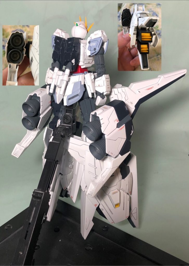 下半身のみリア
筋彫りとバーニアにウェーブのバーニアパーツ、下のバーニアには筋入りプラ板でディテアップ