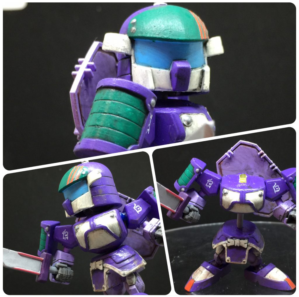 白(センター)は一番手を加えました。
首と腕、腰、足、肩アーマー…こんなに切らなきゃダメ?と悩みました。
新規股間軸はランナーの角のL字を使いました。他の剣は黒ひげの剣からグリップ差替え
腰から首まで一本軸で繋がっています。