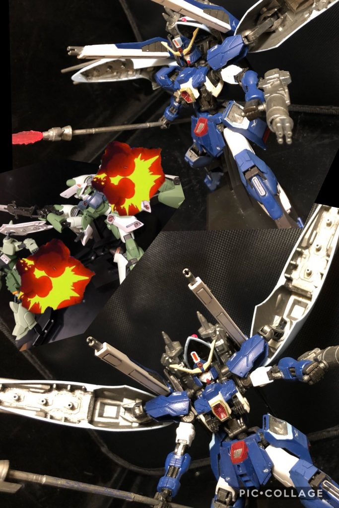 oyz「うーむ凄まじい火力だな。キットでは3連装のパーツは可変時に取外し式になっていたが、今回の改造で奥側に設置して可変時に取り外す必要がなくなったのだ。ビーム砲の口径も大型化してある。」