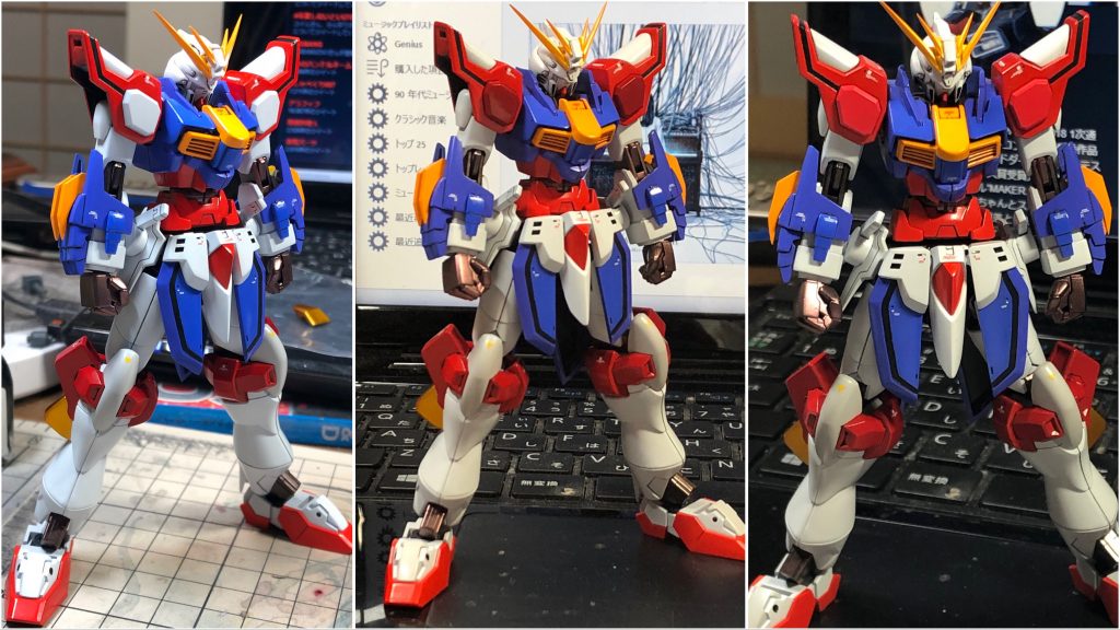 今回1番悩んだ肩パーツの配色グレー(成型色)→白→赤(濃すぎた)→決定色何パターンか試してみて最終的にこの形に落ち着きました