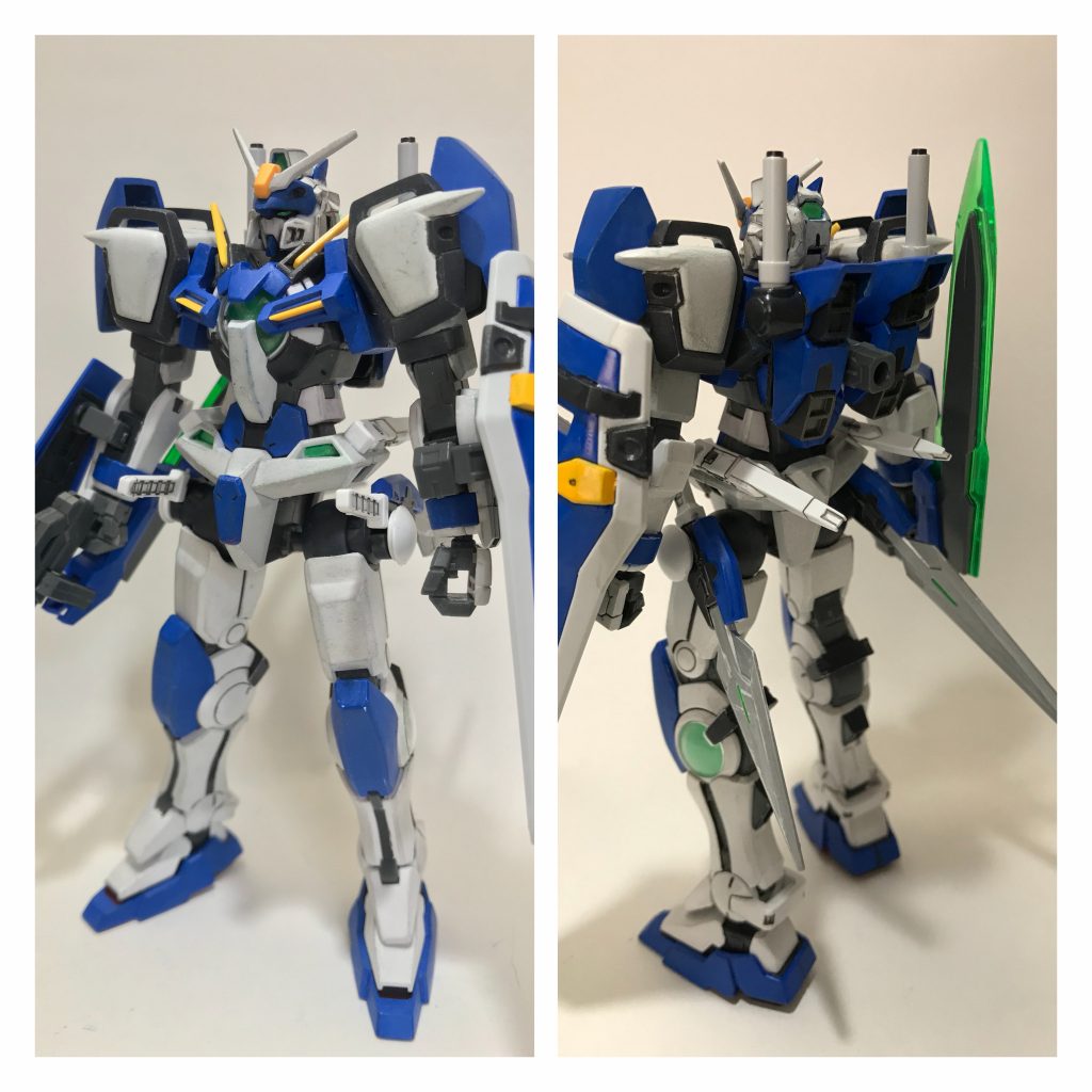 近接格闘特化型のネオデュエルにはビームサーベル×4、GNブレード×2、GNソード×1の合計7本を装備
更に用途に合わせてライフル、シールドも装備可