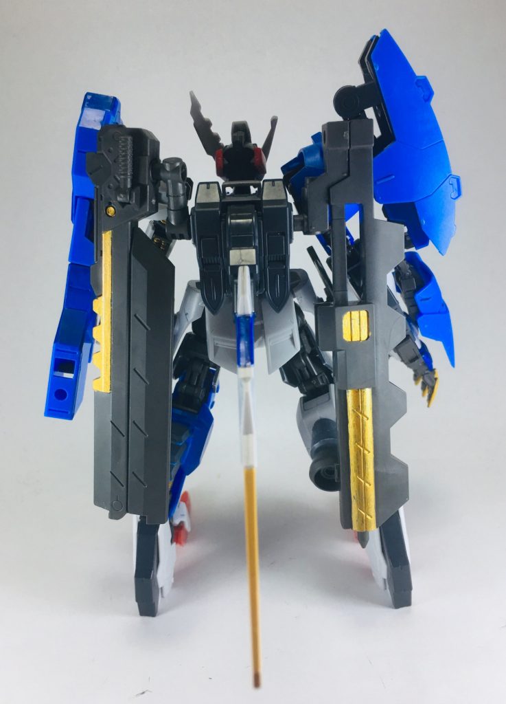 後ろからー。

オルフェンズのプラモは他の作品少し違うので組んでて楽しかったです。

以上です〜。
見ていただいてありがとうございました！