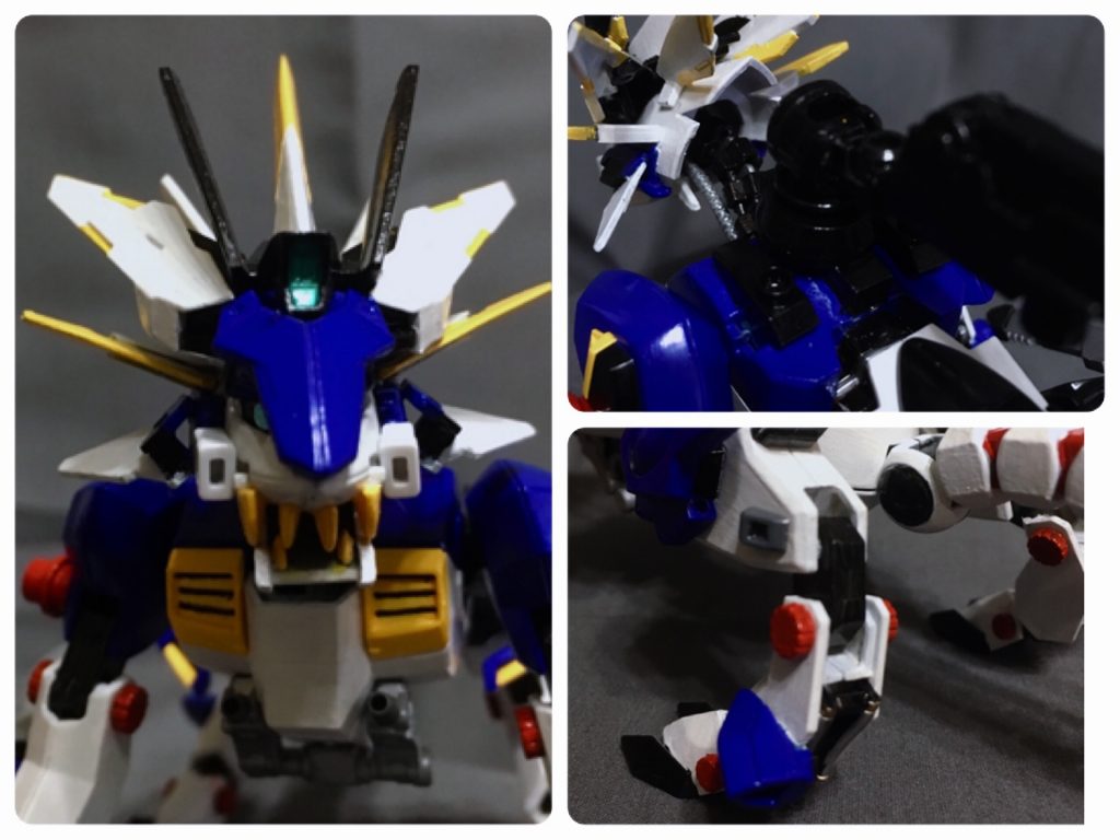 クローズアップ。頭部はいろいろなパーツをミキシングせて再現。牙パーツも異なるパーツからの再現です。また、ラゴゥ、バクゥの特徴的なキャタピラは排除してスマートに。フレームとしてグリムゲルデの腕パーツを仕込んでいます。