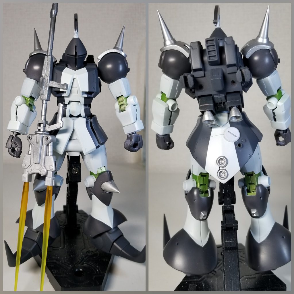 2トーンの塗り分けをしました。
スカート下部のスラスター、ふくらはぎのスラスターを埋め込んでみました。