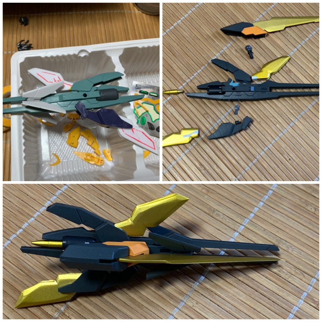 レギルス開発に貢献したオービタルを少し表に出したいがメカメカしすぎているのでハイパードッズライフルマグナムの羽根、マグナムSVの脹脛、ダークマターブレイド、ボールデンのアンカーで少しはヴェイガンチックになった…ハズ!!