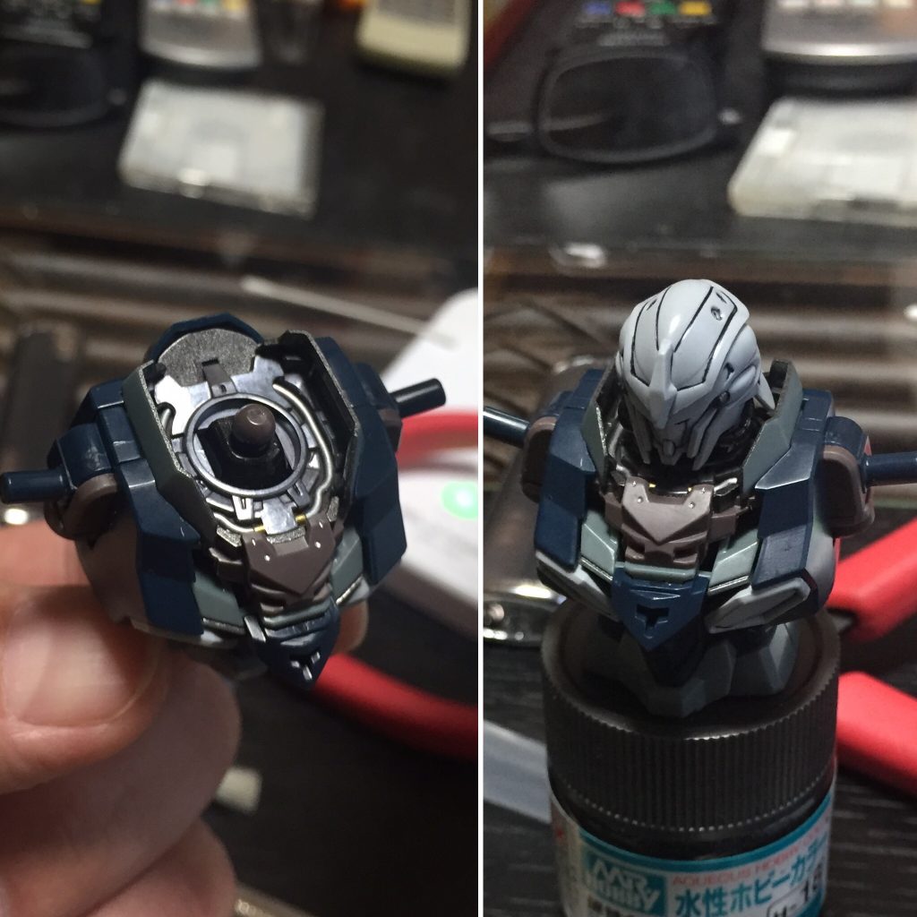 1番最初に悩んだのがこの部分！ある程度内部フレームに成形色のブラウン？を残したかったのでこんな塗り分けをしてみました^_^