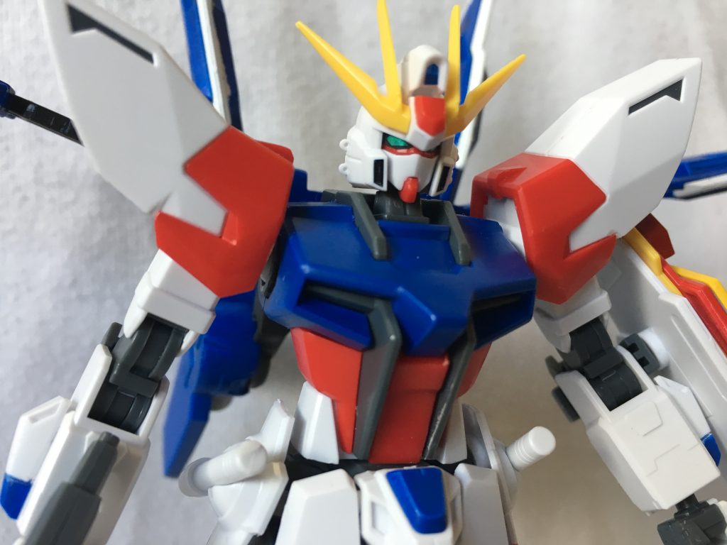 顔はビルドストライクのものなのですが
への字の墨入れが上手くいかず、ヤスってやり直しを何度もしていらマスク状になっちゃったのでこのままいっちゃえ！となりました笑笑