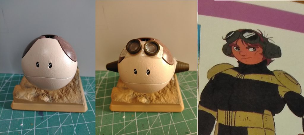 ゴーグルは市販の丸モールドとHアイズ、イヤーマフはバーニアパーツを使用。