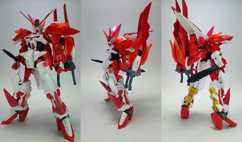 ３面図
どうしても目付きを鋭くしたかったので頭部は形状の似ているハルートを使用
頭が別物なのでアストレイと呼べるかは怪しいところですね(；`・ω・)