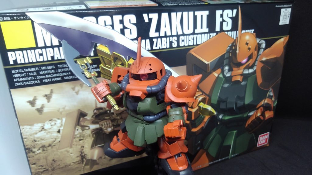 最後はＨＧＵＣのパッケージと同じポーズで。

クロスシルエットのザクも５体目になりました。
段々ネタが無くなって来ましたがまだもう少しはザクを作れそうです。
次回もよろしくお願いします。