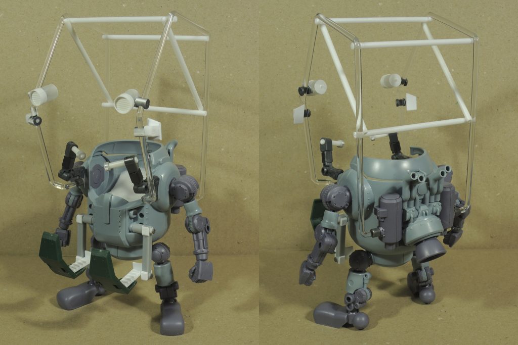 ケージは主にタミヤの透明ソフト丸棒で、
補強に不透明の硬い丸棒を使用。
ソフト棒は思った角度でキッチリ止めるのが難しいので
結構曖昧な形状になってしまった。
正面からじっくり見たら歪んでるし(;´Д`)
♣塗装
黒は光沢黒の上からイリサワのCCパール黒でコート。
粒子が荒目なのは解っちゃいたけど、
クレオスのGXメタルブラックと大差無いクオリティ。
素直に微粒子ホワイトパールでも吹けば良かったか・・・
仕上げにEXクリアーそこそこドカ吹き。
金はガイアのパールカッパー。
黒下地だと赤みが出にくくて金に発色するけど
ちょっとしつこく重ねて濃い目の赤金になった所でやめました。
艶消しのダークゴールドは艶消し黒+クレオスの安いゴールド。
*◆5.15 追記*
点灯式ヘッドライトを製作しました。