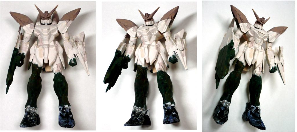 背景写真を外すとこんな感じです。
背中側は見せないので特に塗装しておりません。
一応、胴体中央の部分にはダイバーシティのモザイクタイルっぽい色を塗っています。