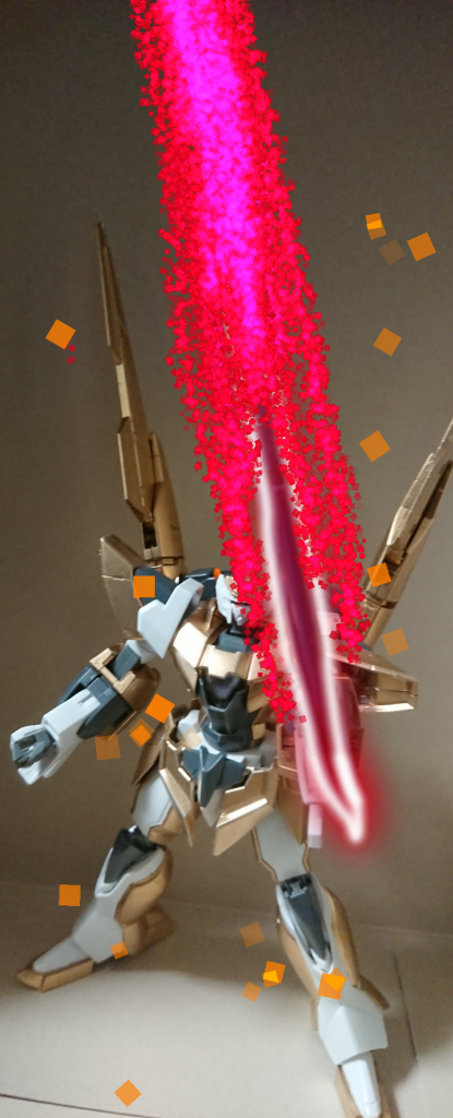 **塵芥になるがいいわ!!**
・EXカリバーモルガーン
Fファンネルとアルヴァアロンキャノンの機能を一つに集約して放つ巨大な光の剣。
見て解る通りEXガリバーのコピー技だが、剣の色が禍々しい赤に変化している等の相違点がある。