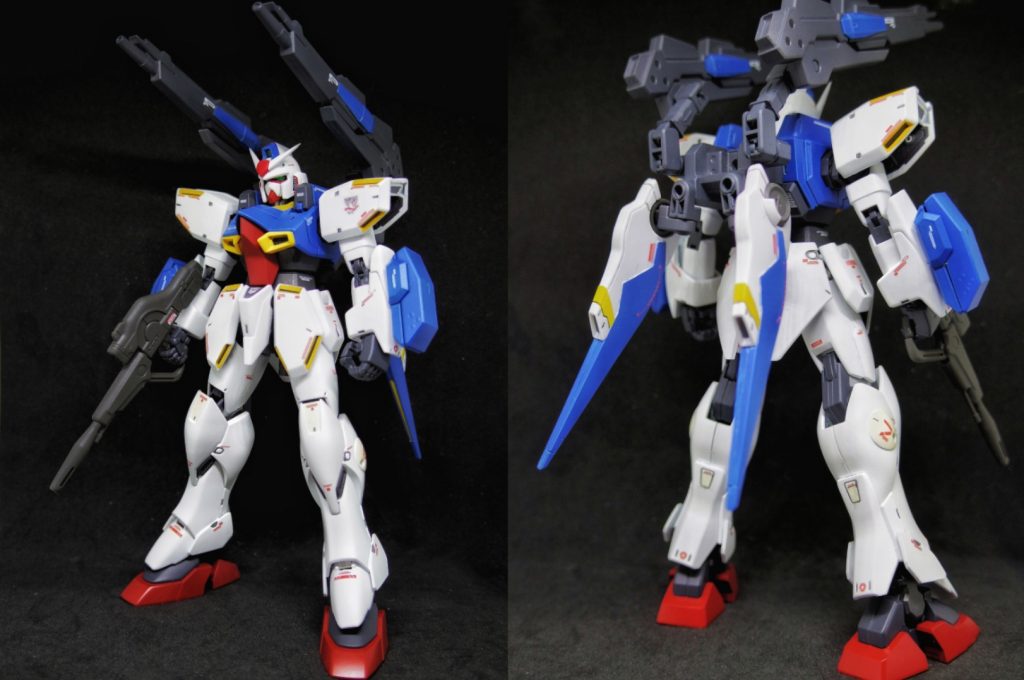 さて、ここからは、簡単なミキシングでのオリジナル装備。
*C-Dパック*
ガンイージのテスト機を利用して、ヴィクトリーやガンイージの武装の開発やテストも行われたのではないか?
と更に妄想を拡大(笑)
ガンイージの強化装備として、キャノン-ドライブ(C-D)パックを開発。
2門のビームキャノンと2機の低出力ミノフスキードライブからなるバックパック。
C-Dパックから、オーバーハングキャノンや、ツインテール、V2のミノフスキードライブが開発されたという設定。