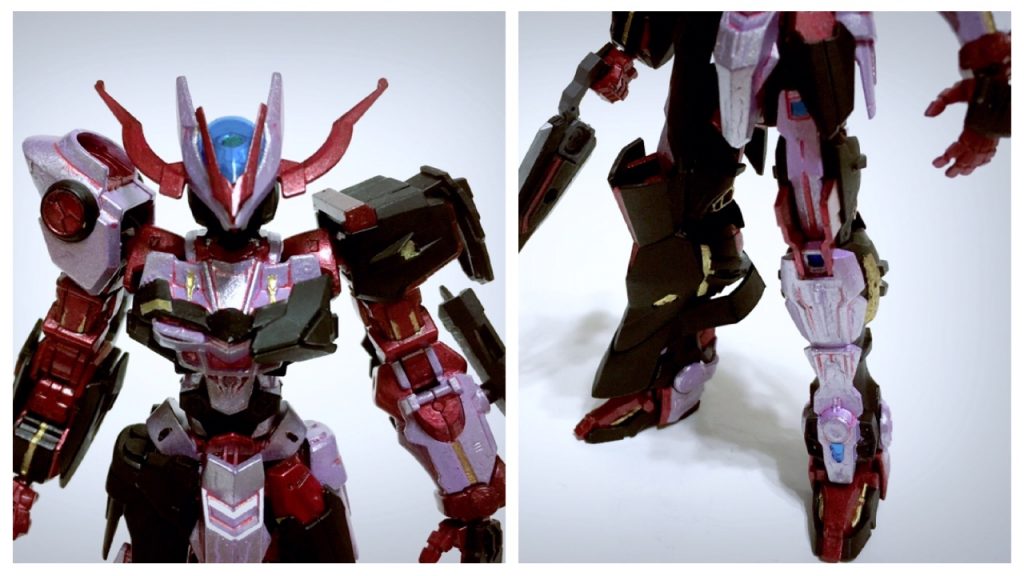 リネイムは、ノーネイムと対照的になるカラーリング。フレームのメタリックブラッドレッド、ユニットのマットブラック、挿し色のレッドゴールドが同じですが白黒の位置が入れ替わり。白にあたる部分はパープルの上にシャインシルバーですが、ちょっとピンクっぽくなりました。でも、これがまた綺麗だった♪