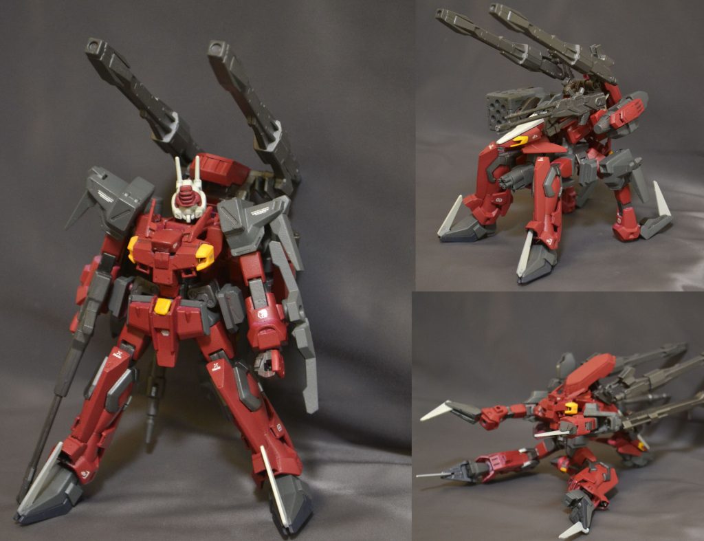 ・ガンキャノンモード
・ガンタンクモード
・MAモード
の3つのモードに変形します。
頭部と肩など特徴的な部分はバスターガンダムですが、大部分はイージスのままです。