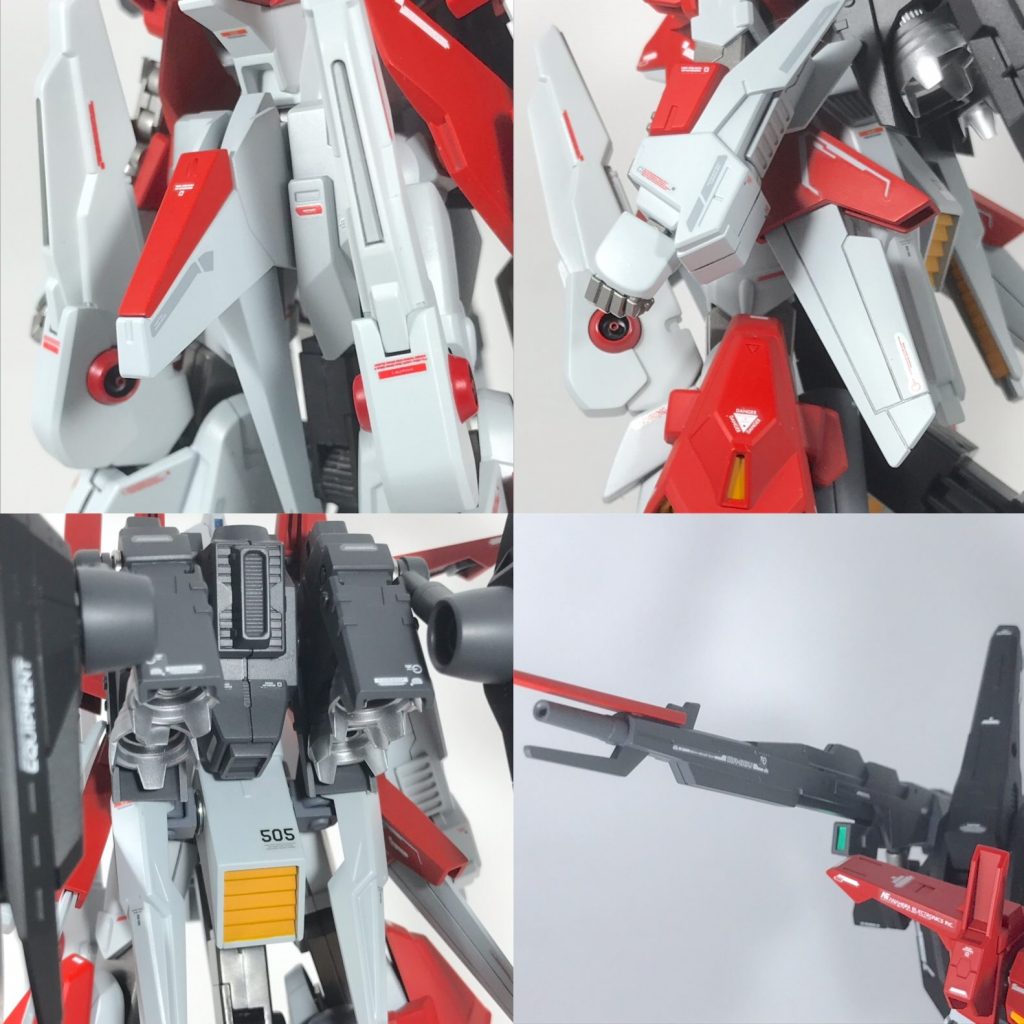 当機は色々なキットのパーツを
流用してます。
主な改修点は頭、膝、腰アーマー
脚アーマー、バックパック、
テールバインダーと言ったところ
でしょうか。