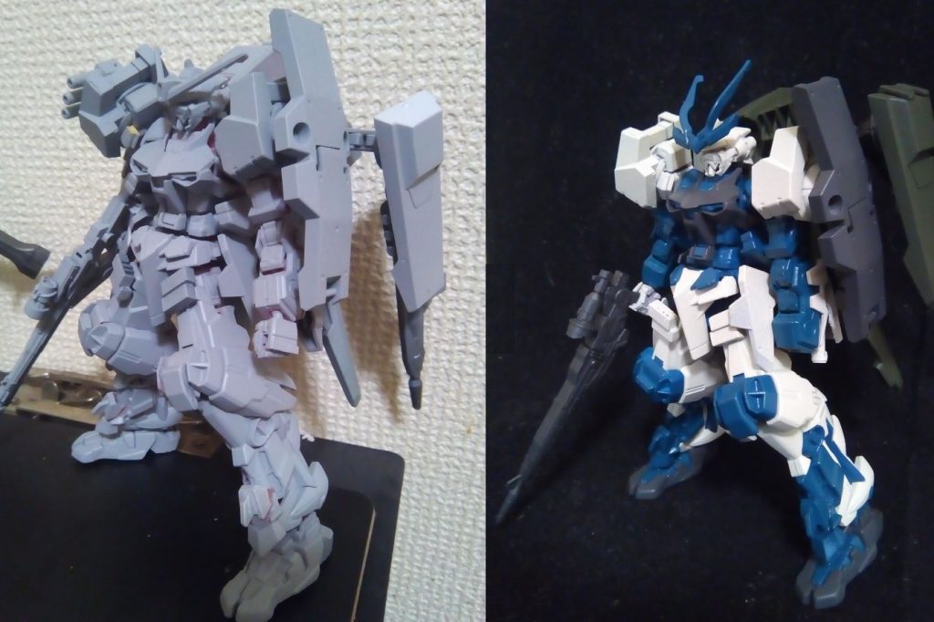 サフ画像とカラーリング当初案。
EZ-8のカラーレシピで塗ってみたのですが、これじゃない感がしたので今回の淡いグリーン系統にしました。