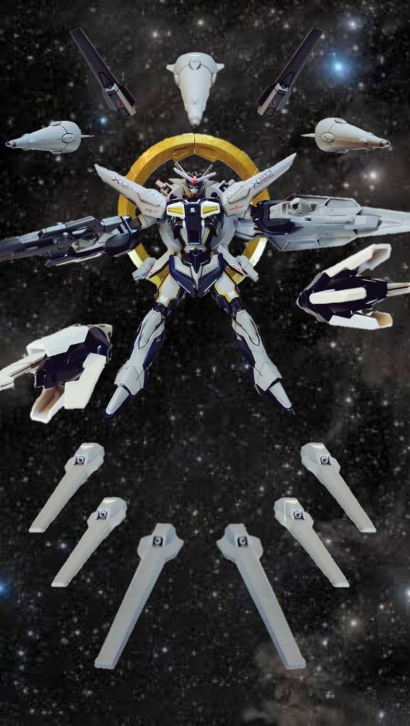 ドラグーン&ファンネル射出!
ドラグーンとファンネル外してもスターゲイザーのヴォワチュールリュミエールを展開することで単騎の戦闘能力を確保します。