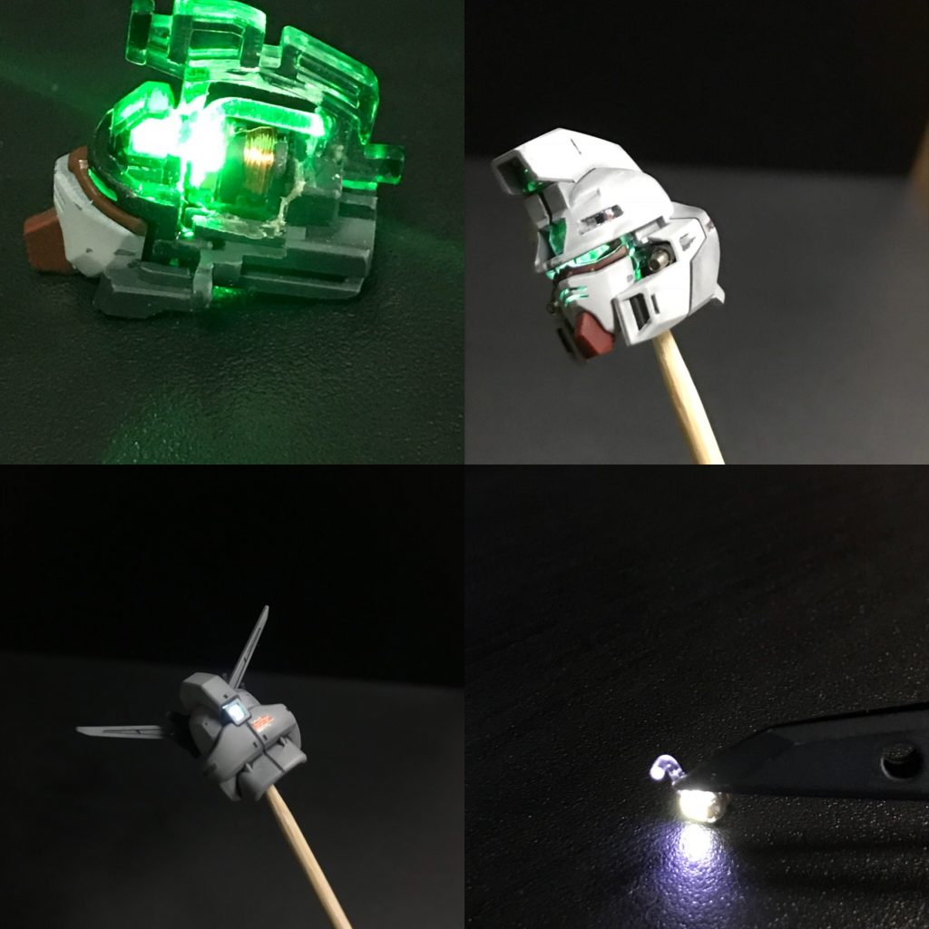 苦戦しましたが、頭部のカメラも光ファイバーを細かく通しています。