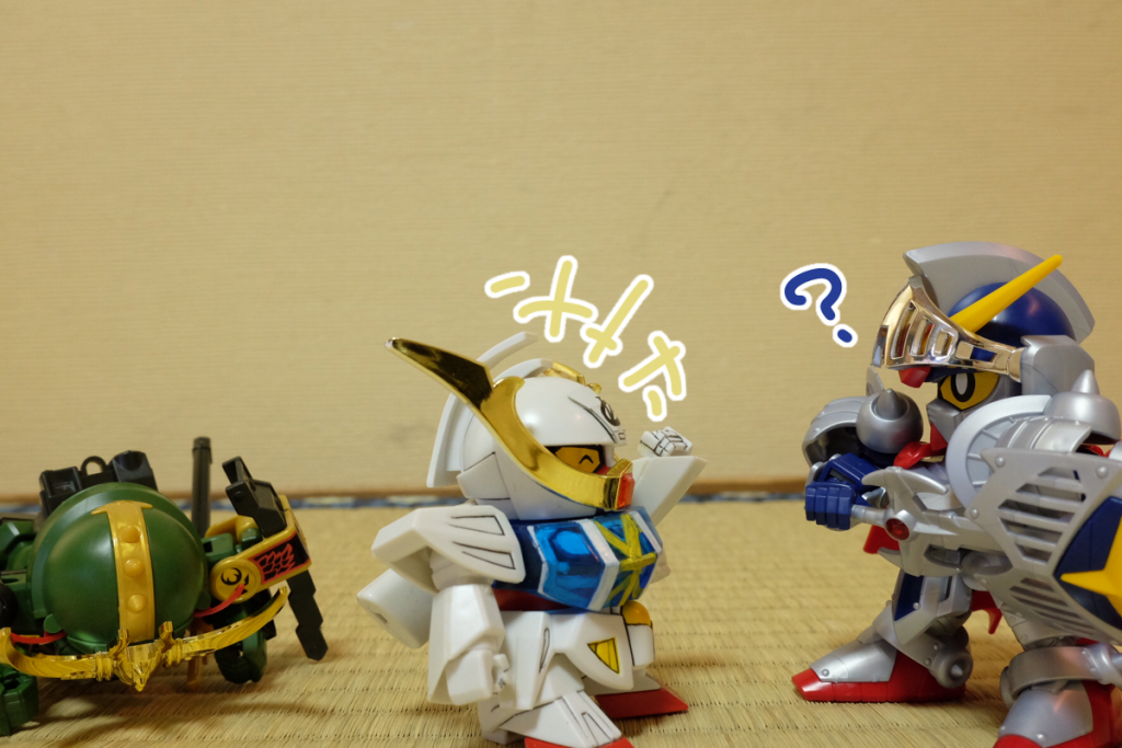 騎士:えーと、悪いヤツか?
武者∀:いいえ、良いヤツですよ!  怒られてたところを助けたじゃないですか!
騎士:こいつ恩を押し付けて来るタイプかな