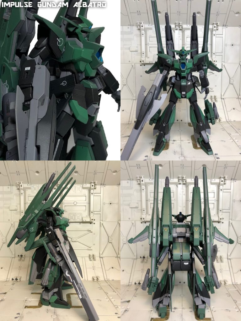 ## インパルスガンダムアルバトロ
豊富に搭載された火器による僚機の援護を行う、中・遠距離からの火力支援に特化した機体。その反面、設計段階で過剰な銃火器類の搭載により近接戦闘は不得手と判断されたため、一切の格闘装備を省略されている。
前衛を務める僚機との連携がなく敵機に接近されれば、アルバトロ(アホウドリ)の名の通り無力となるだろう。