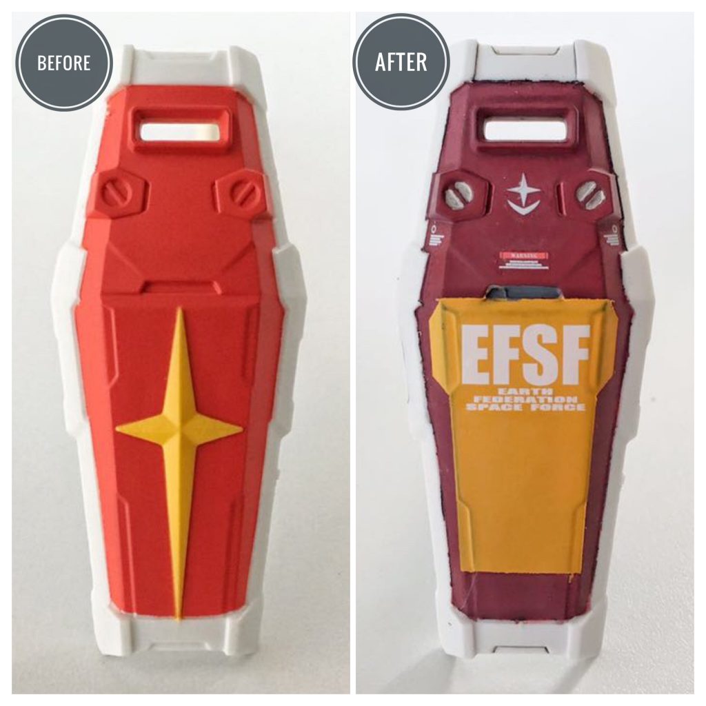 シールドは、ヤスリでガリガリ削って十字マークを切除し、マスキングで塗り分けました。