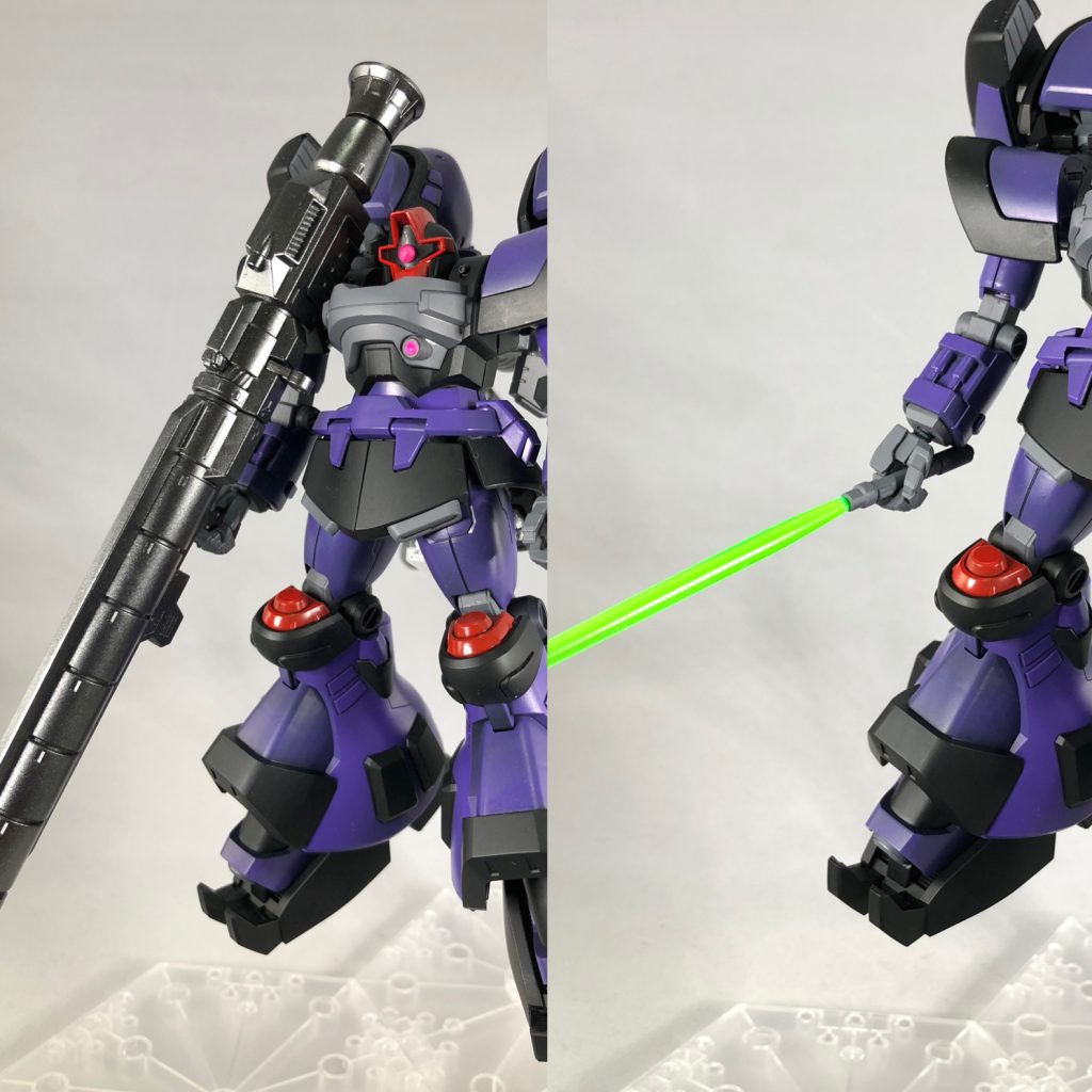 武装。
アトミックバズーカ、スターブライトアイアンで塗ってます。買ったから使ってみたかったたけです。
ビームサーベル、無塗装。ビーム刃はサイサリス付属のものを使用。この色好きなのでそのまま。